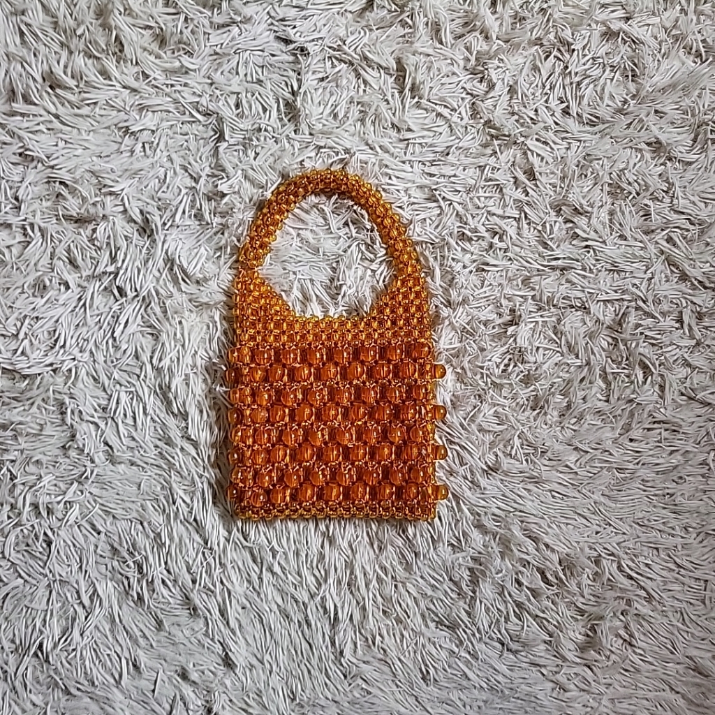 Vintage Bead Purse Amber Orange Festival Vacation Retro Hippie Beaded Baubles